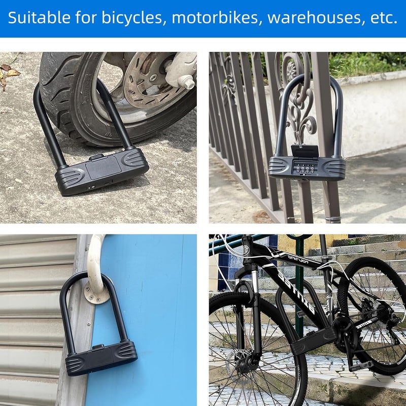 KENRONE Heavy Duty Bike U Lock, 4 Digit Combination Password Bicycle Lock with U-Lock Shackle, Waterproof, No Key, Bike U-Locks for Home, School, Travel - Image 3